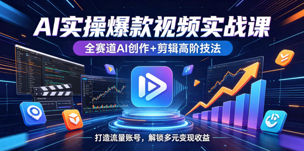 AI实操爆款视频实战课，全赛道AI创作+剪辑高阶技法，打造流量账号，解锁多元变现收益-佳佳云创网