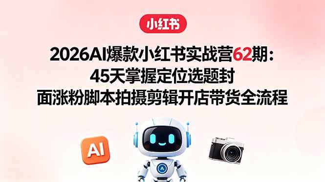 （18606期）2026AI爆款小红书实战营62期：45天掌握定位选题封面涨粉脚本拍摄剪辑开店带货全流程-佳佳云创网