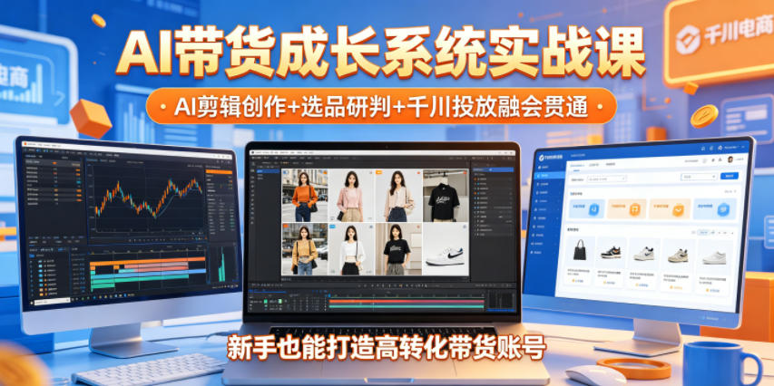 AI带货成长系统实战课，AI剪辑创作+选品研判+千川投放融会贯通，新手也能打造高转化带货账号（更新2026年）-佳佳云创网