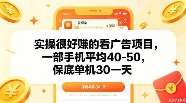 实操很好做的看广告项目，一部手机平均40-50，保底30单机一天【揭秘】-佳佳云创网