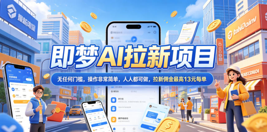 2026年即梦AI拉新项目最新玩法，无任何门槛，操作非常简单，人人都可做，拉新佣金最高13元每单-佳佳云创网