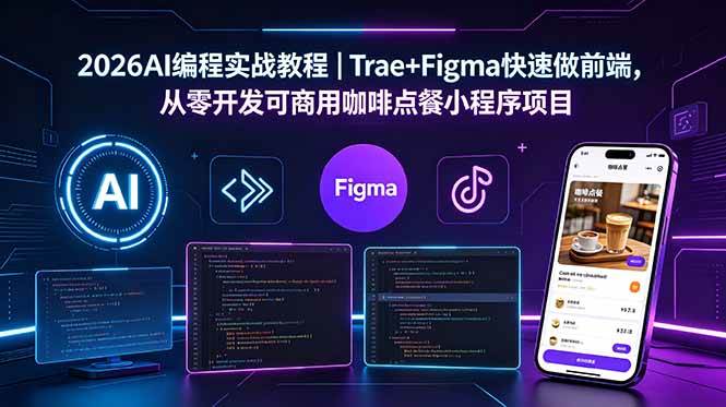 （18627期）2026AI编程实战教程｜Trae+Figma快速做前端，从零开发可商用咖啡点餐小程序项目-佳佳云创网