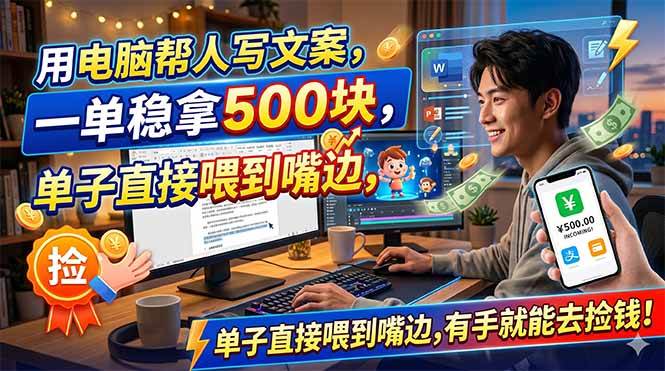 （18634期）用电脑帮人写文案，一单稳拿500块，单子直接喂到嘴边，有手就能去捡钱！-佳佳云创网