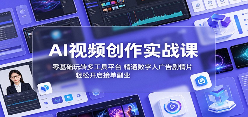 AI视频创作实战课：零基础玩转多工具平台，精通数字人广告、剧情片，轻松开启接单副业-佳佳云创网