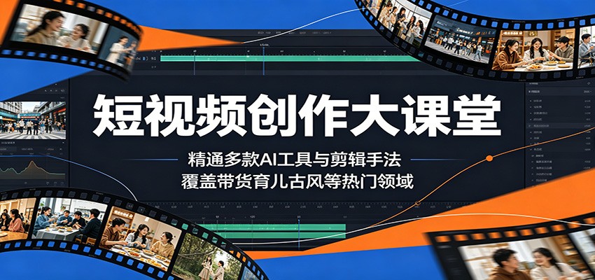 短视频创作大课堂：精通多款AI工具与剪辑手法，覆盖带货、育儿、古风等热门领域-佳佳云创网