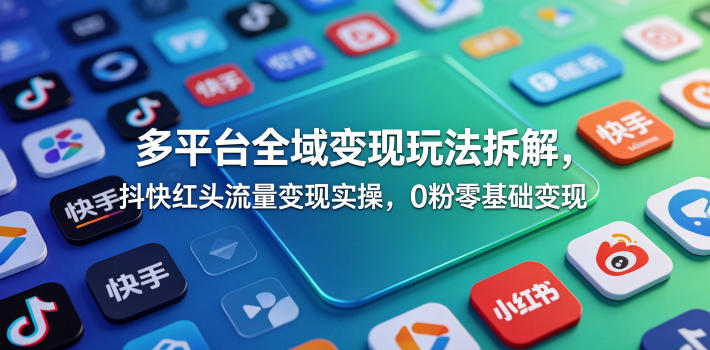 多平台全域变现玩法拆解，抖快红头流量变现实操，0粉零基础变现-佳佳云创网