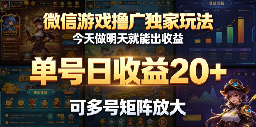 微信游戏撸广独家玩法，今天做明天就能出收益，单号日收益20+，可多号矩阵放大-佳佳云创网