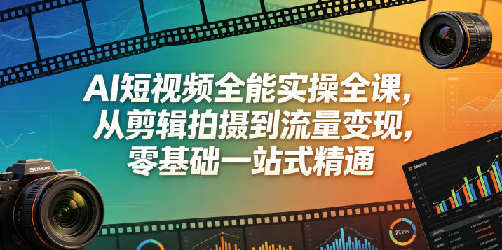 AI短视频全能实操全课，从剪辑拍摄到流量变现，零基础一站式精通-佳佳云创网