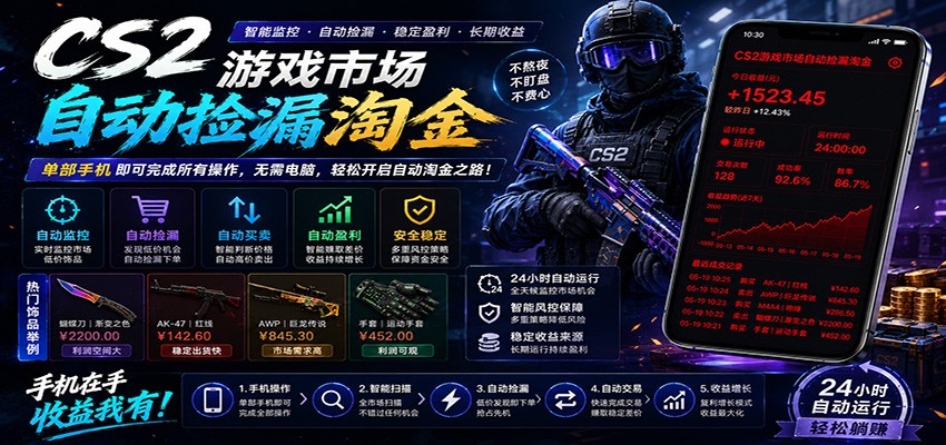 CSGO挂机捡漏项目通过利用游戏饰品交易机制，结合薄凉软件辅助捡漏，实现盈利-佳佳云创网