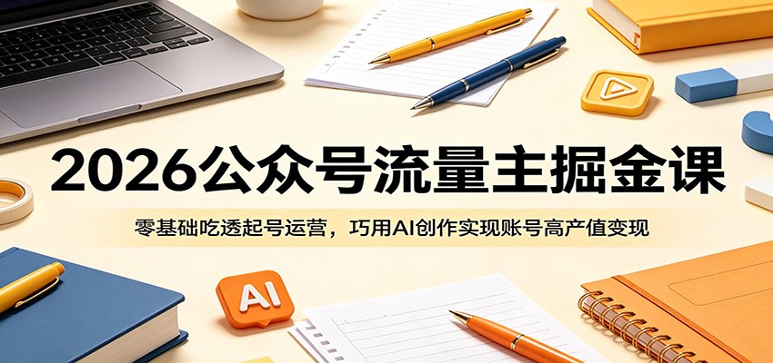 2026公众号流量主掘金课：零基础吃透起号运营，巧用AI创作实现账号高产值变现-佳佳云创网
