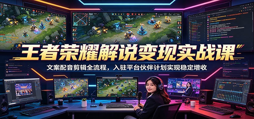 王者荣耀解说变现实战课：文案配音剪辑全流程，入驻平台伙伴计划实现稳定增收-佳佳云创网