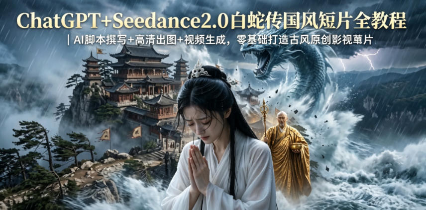 ChatGPT+Seedance2.0白蛇传国风短片全教程｜AI脚本撰写+高清出图+视频生成，零基础打造古风原创影视短片-佳佳云创网