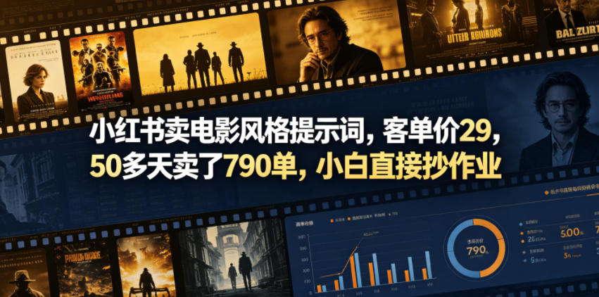 小红书卖电影风格提示词，客单价29，50多天卖了790单，小白直接抄作业！-佳佳云创网