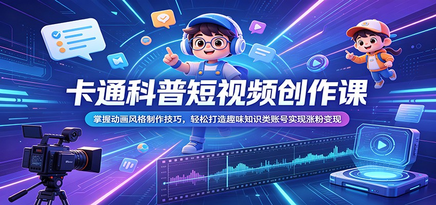 卡通科普短视频创作课：掌握动画风格制作技巧，轻松打造趣味知识类账号实现涨粉变现-佳佳云创网