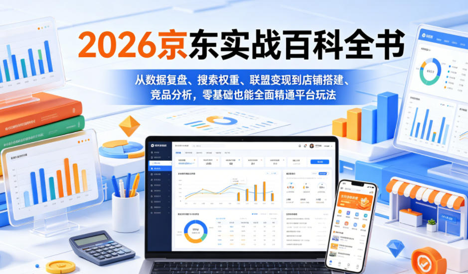 2026京东实战百科全书，从数据复盘、搜索权重、联盟变现到店铺搭建、竞品分析，零基础也能全面精通平台玩法-佳佳云创网