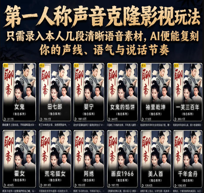 第一人称声音克隆影视玩法，只需录入本人几段清晰语音素材，AI便能复刻你的声线、语气与说话节奏-佳佳云创网