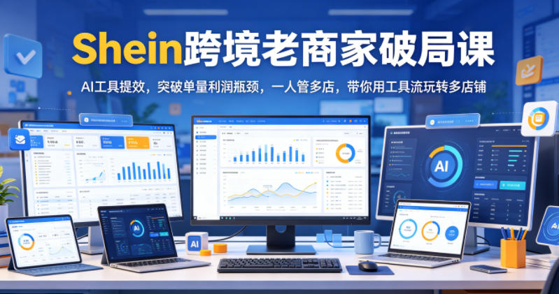 Shein跨境老商家破局课，AI工具提效，突破单量利润瓶颈，一人管多店，带你用工具流玩转多店铺-佳佳云创网
