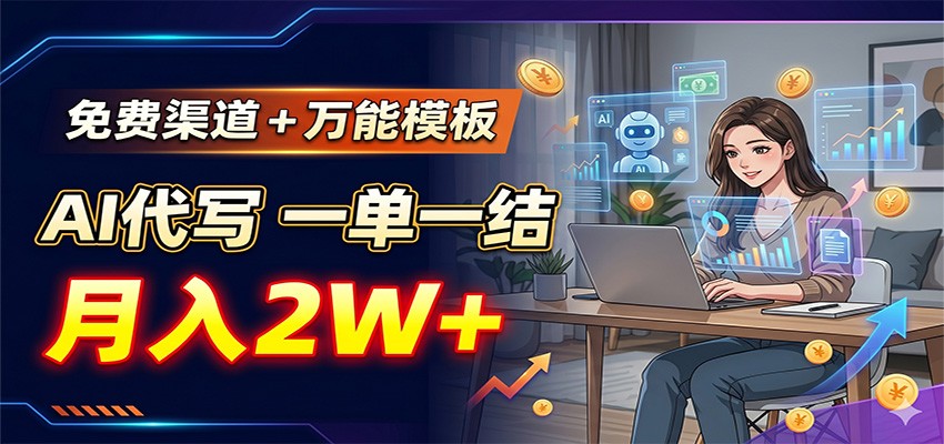 免费渠道+万能模板，AI代写一单一结，月入2W+-佳佳云创网