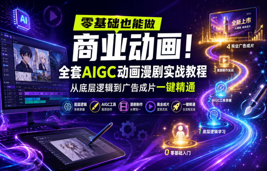 零基础也能做商业动画！全套AIGC动画漫剧实战教程，从底层逻辑到广告成片一键精通-佳佳云创网