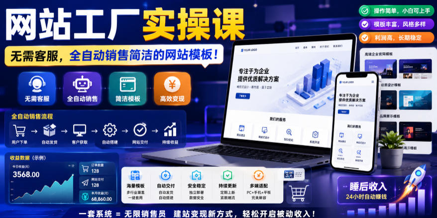 网站工厂实操课，无需客服，网站模板自动赚钱！【原创双语字幕】-佳佳云创网