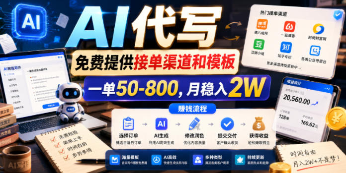 AI代写，免费提供接单渠道和模板，一单50-800，月稳入2W【揭秘】-佳佳云创网