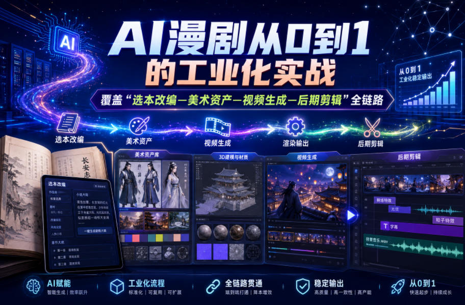 AI漫剧从0到1的工业化实战，覆盖“选本改编—美术资产—视频生成—后期剪辑”全链路（更新6月）-佳佳云创网