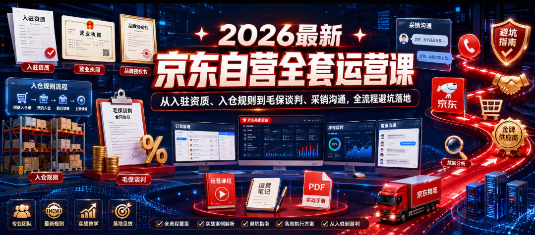 2026最新京东自营全套运营课，从入驻资质、入仓规则到毛保谈判、采销沟通，全流程避坑落地-佳佳云创网
