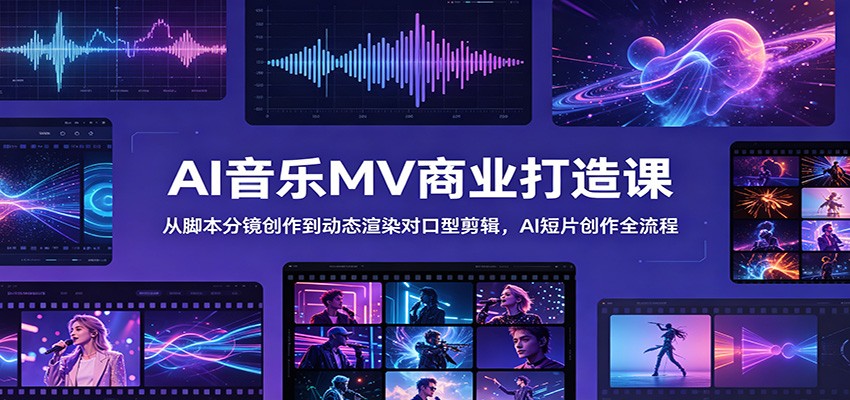 AI音乐MV商业打造课：从脚本分镜创作到动态渲染对口型剪辑，AI短片创作全流程-佳佳云创网
