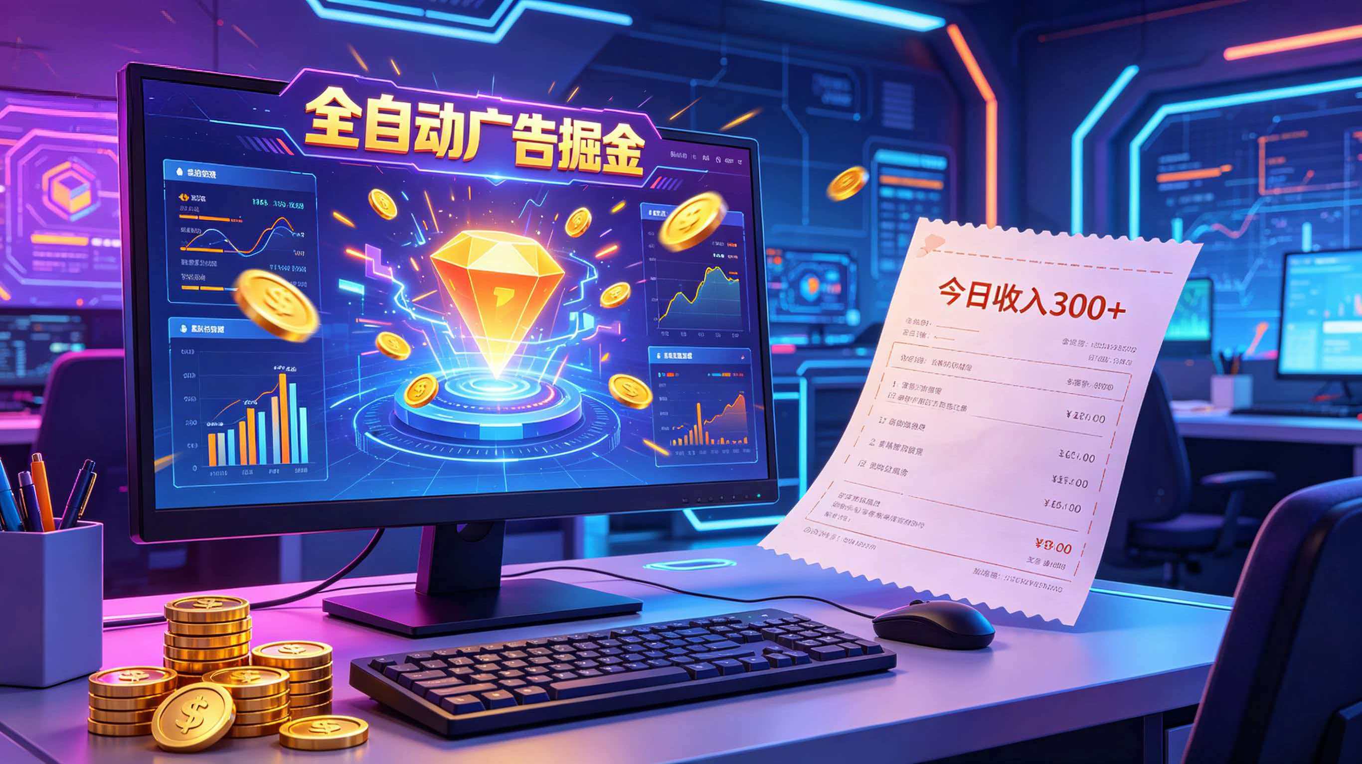 全自动广告掘金，日入300+。全程Ai自动化运行，解放双手，时间自由。收益稳定-佳佳云创网