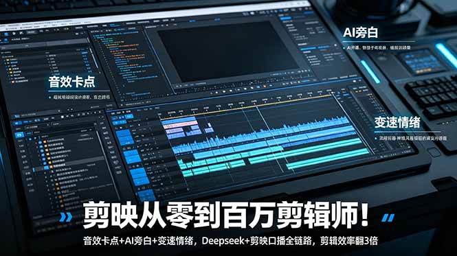 （18867期）剪映从零到百万剪辑师！音效卡点+AI旁白+变速情绪，Deepseek+剪映口播全链路，剪辑效率翻3倍-佳佳云创网