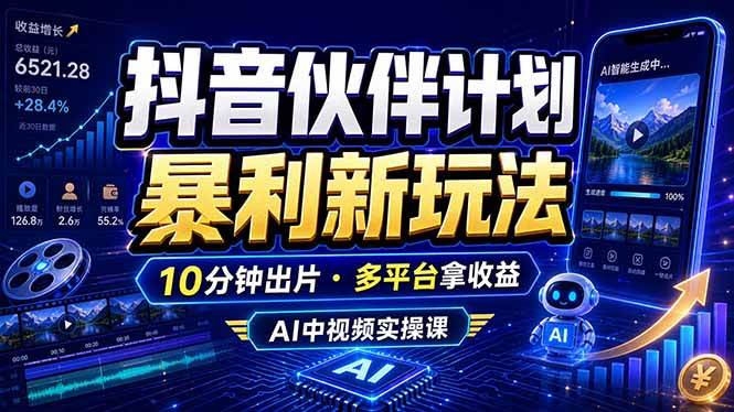 （18869期）抖音伙伴计划最新玩法，无需配音剪辑，10分钟出一条原创视频，轻松日入三位数-佳佳云创网