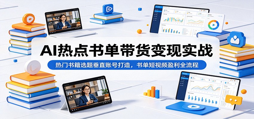 AI热点书单带货变现实战：热门书籍选题垂直账号打造，书单短视频盈利全流程-佳佳云创网
