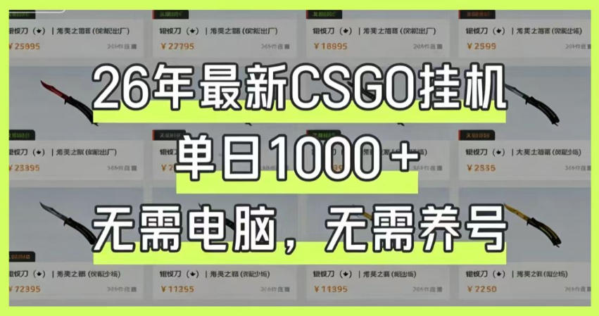 26年最新CSGO挂G系统，单日1000+，无需电脑，无需养号，0基础可上手【揭秘】-佳佳云创网