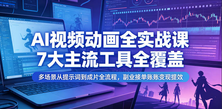AI视频动画全实战课，7大主流工具全覆盖，多场景从提示词到成片全流程，副业接单账号变现提效-佳佳云创网