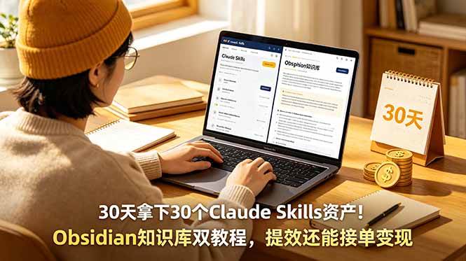 （18886期）30天拿下30个Claude Skills资产！Obsidian知识库双教程，提效还能接单变现-佳佳云创网