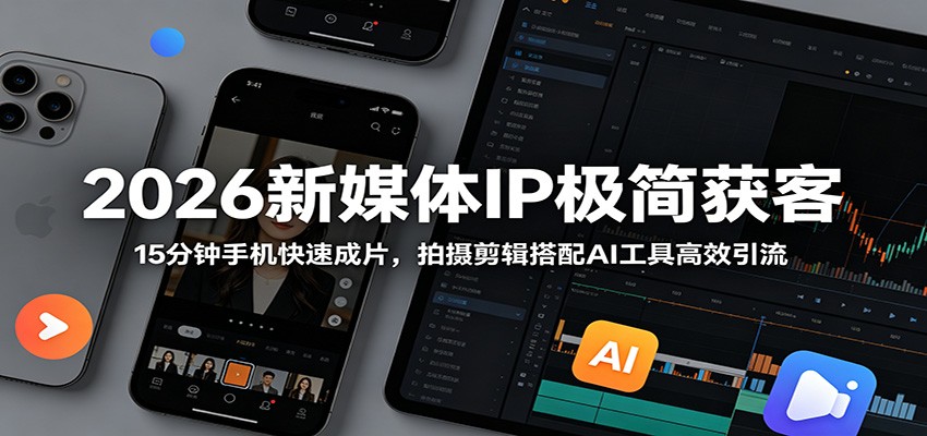 2026新媒体IP极简获客：15分钟手机快速成片，拍摄剪辑搭配AI工具高效引流-佳佳云创网