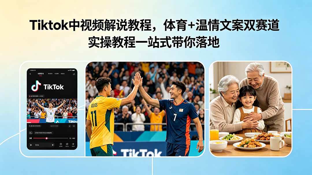 （18910期）Tiktok中视频解说教程，体育+温情文案双赛道实操教程一站式带你落地-佳佳云创网