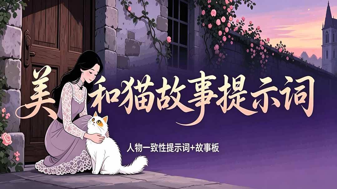 （18909期）美女和猫故事提示词，人物一致性提示词+故事板-佳佳云创网