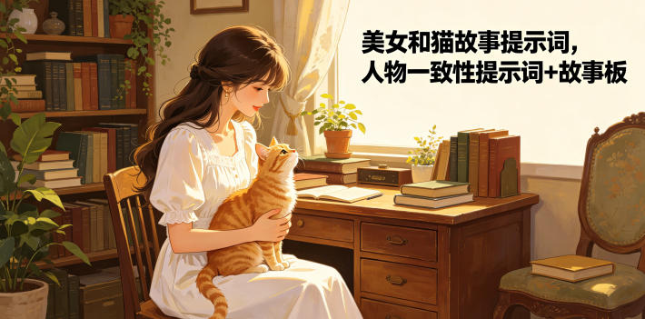 美女和猫故事提示词，人物一致性提示词+故事板-佳佳云创网