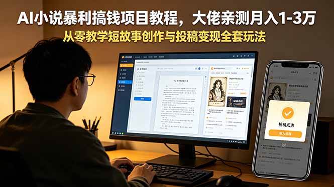 （18913期）AI小说暴利搞钱项目教程-更新，大佬亲测月入1-3万，从零教学短故事创作与投稿变现全套玩法-佳佳云创网