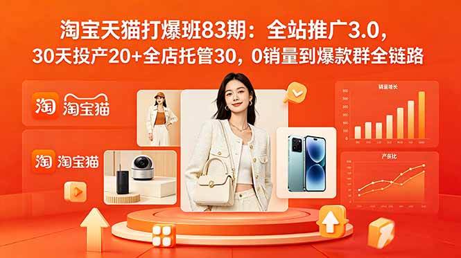 （18920期）2026淘宝天猫打爆班83期：全站推广3.0，30天投产20+全店托管30，0销量到爆款群全链路-佳佳云创网