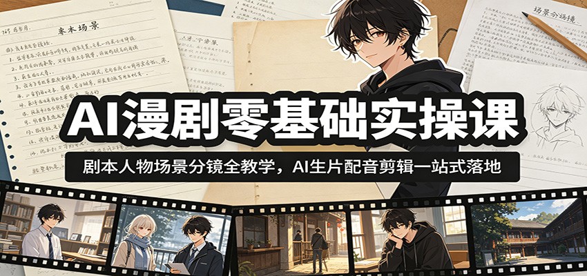 AI漫剧零基础实操课：剧本人物场景分镜全教学，AI生片配音剪辑一站式落地-佳佳云创网