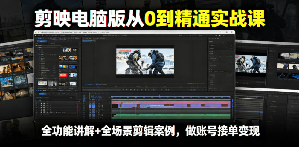 剪映电脑版从0到精通实战课，全功能讲解+全场景剪辑案例，做账号接单变现-佳佳云创网
