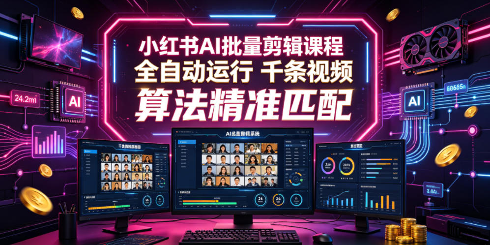 小红书AI批量剪辑课程，24小时全自动运行，解放双手专注运营，千条视频批量处理，小红书算法精准匹配-佳佳云创网