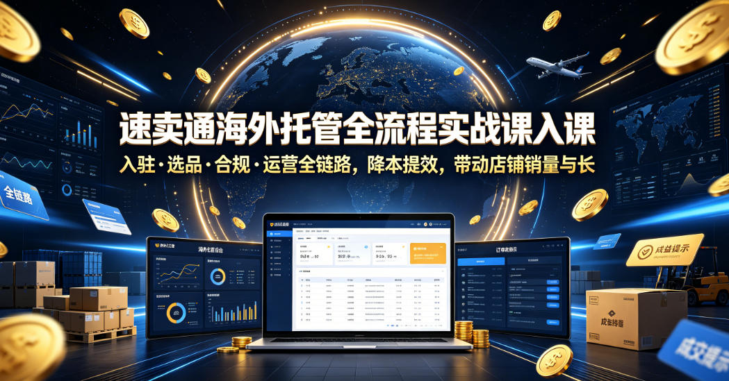速卖通海外托管全流程实战课入驻・选品・合规・运营全链路，降本提效，带动店铺销量与收益增长-佳佳云创网