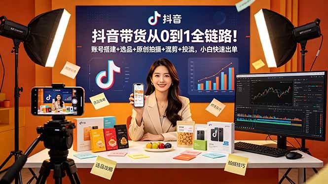 （18963期）抖音带货从0到1全链路！账号搭建+选品+原创拍摄+混剪+投流，小白快速出单-佳佳云创网