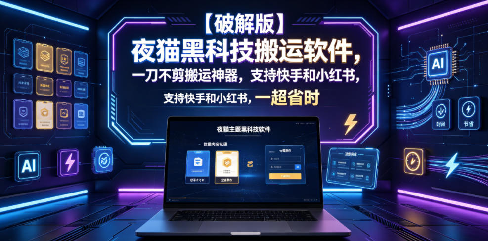 【破解版】夜猫黑科技搬运软件，一刀不剪搬运神器，支持快手和小红书，一键搬运超省时！-佳佳云创网