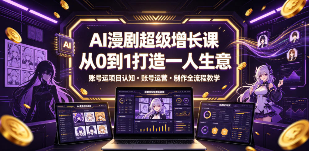 AI漫剧超级增长课，从0到1打造一人生意，项目认知・账号运营・制作全流程教学-佳佳云创网