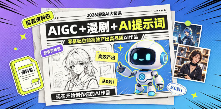 2026超级AI大师课，AIGC+漫剧+AI提示词+配套资料包，零基础也能高效产出高品质AI作品-佳佳云创网