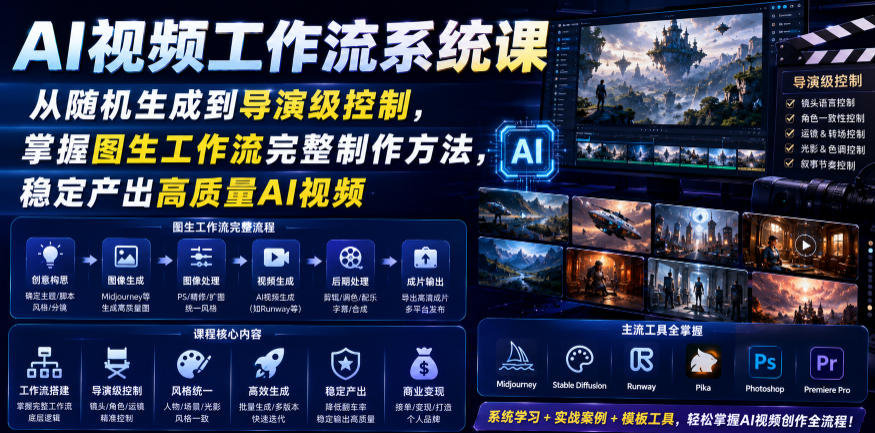 AI视频工作流系统课，从随机生成到导演级控制，掌握图生工作流完整制作方法，稳定产出高质量AI视频-佳佳云创网
